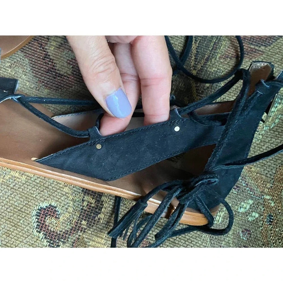 Madewell Leather Sandals Women's Black Gladiator Toe Lace Up Zip Closure Size 6 - Picture 11 of 12